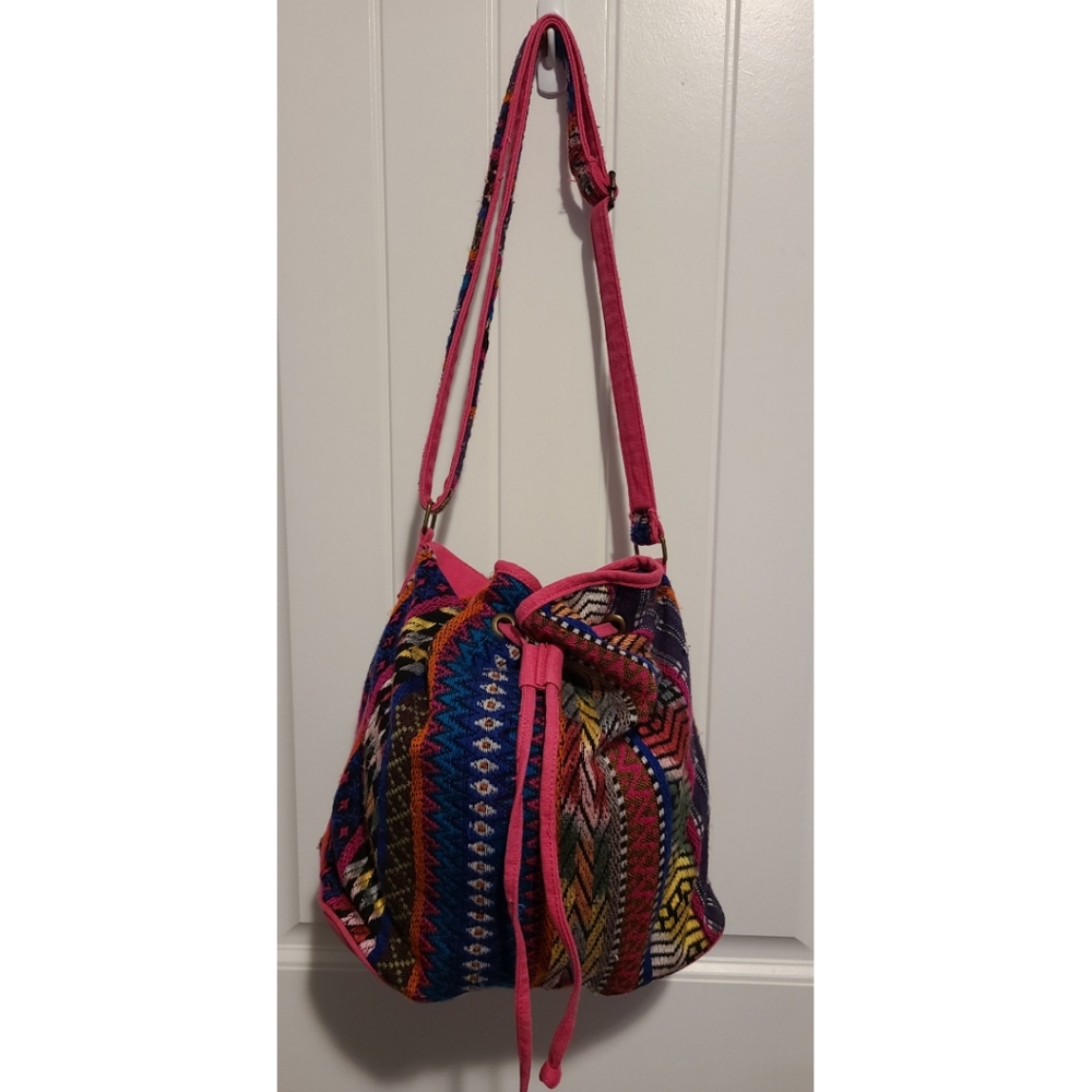 Catori purse boho pink drawstring bucket handbag